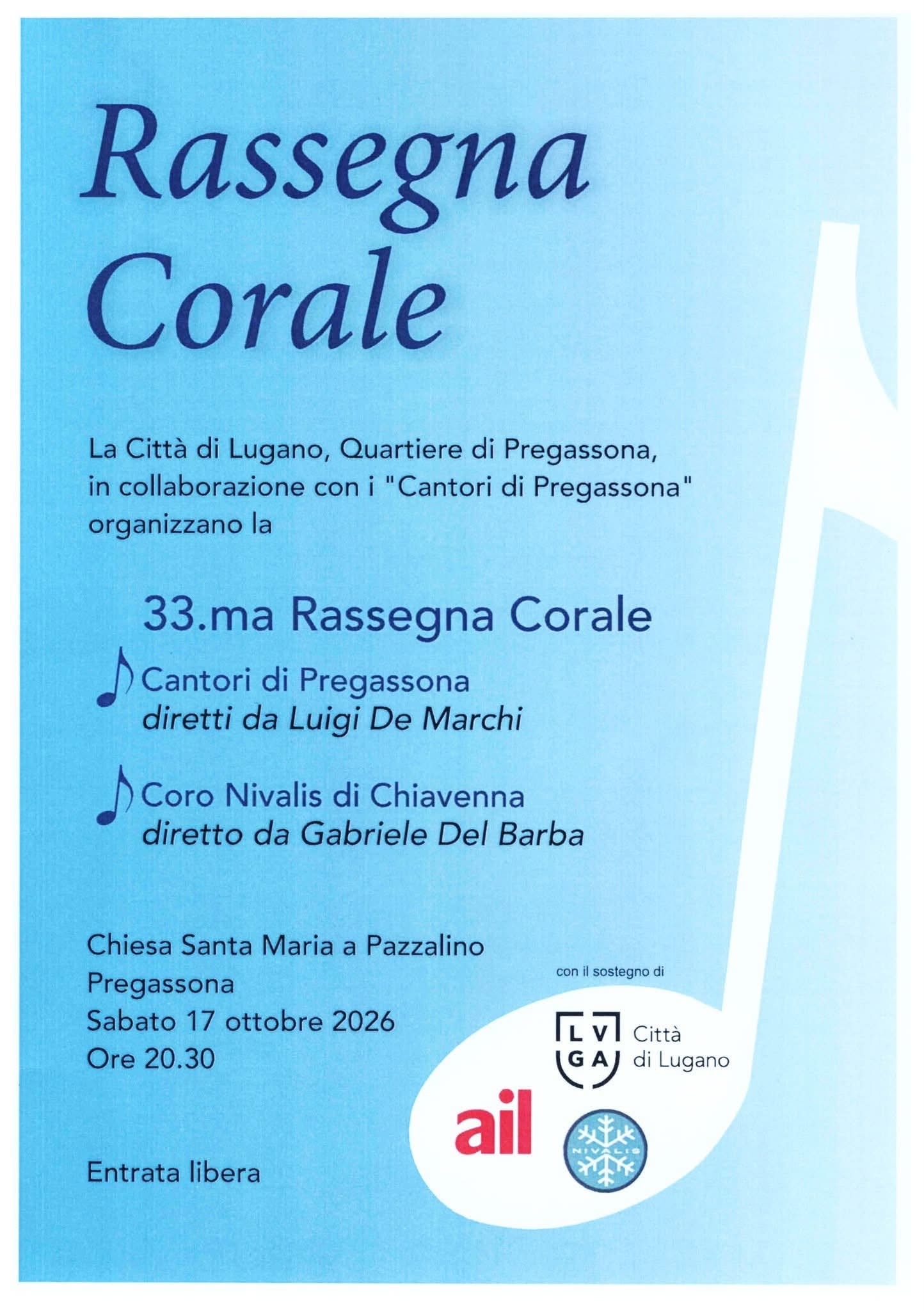 PREGASSONA, CITTA' DI LUGANO (CH). 33a RASSEGNA CORALE